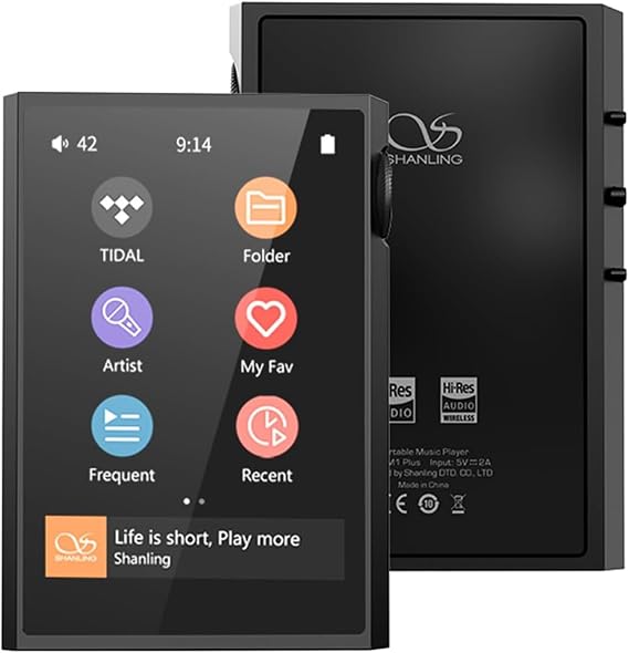 SHANLING M1 Plus Pure Music Player,Portable Hi Res MP3 Plyaer,Bluetooth 5.2 Digital Audio Player,ES9069Q DAC,768kHz/32bit,DSD512,661mW@32 Output,Support LDAC/WiFi/DLNA/Airplay/Tidal (Black)
