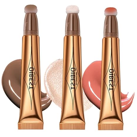 Beauty Searcher Liquid Contour Beauty Wall Face Highlighter and Bronze Stick Attached with Pillow Applicator Long-Lasting Silky Cream Face Highlighter Bronze Makeup Stick (01&02&04)