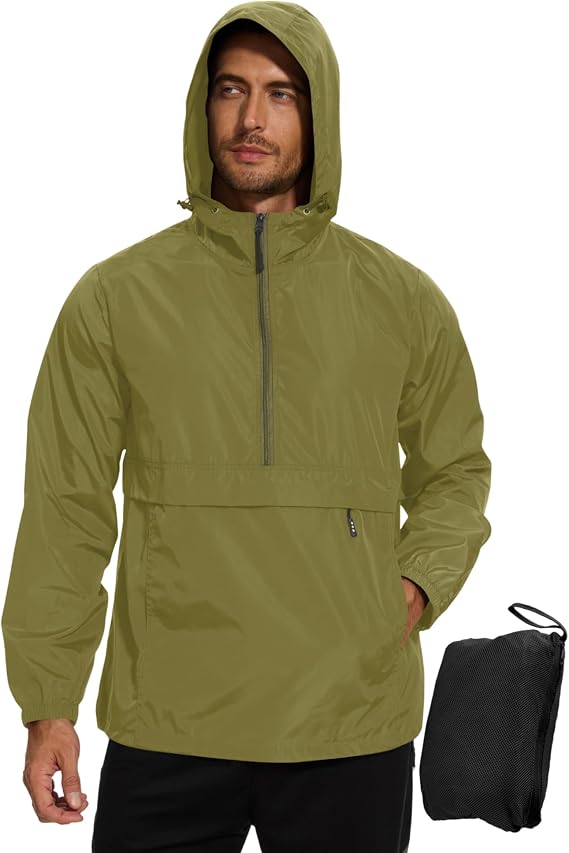 Men's Rain Jacket Waterproof Lightweight windbreaker Packable Rain Pullover for Hiking Golf Running Fishing Work