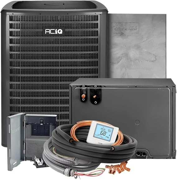 ACiQ 2 Ton 14.3 SEER2 Central Air Conditioner Condenser with 17.5" Horizontal Evaporator Cased Coil with 50' Install Kit - R32 Single Stage | 24000 BTU TXV