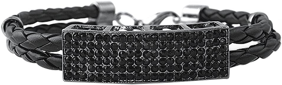 2 Row Black Leather Strands Black ID Bracelet