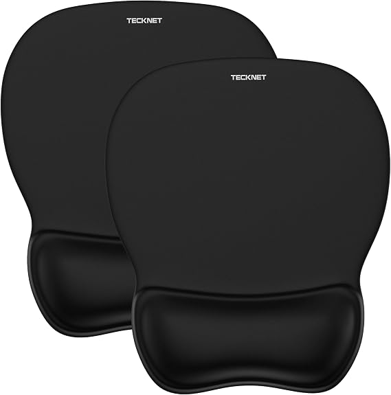 TECKNET Mouse Mat Wrist Support, 2 Pack Gel Ergonomic Mouse Pad - Black