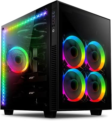 anidees AI Crystal Cube AR V3 Dual Chamber Tempered Glass EATXATX PC Gaming Computer Case, Water-Cooling Ready, Steel Structure, w 5 RGB PWM Fans  2 LED Strips - Black AI-CL-Cube-AR3