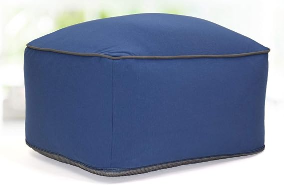 Yogibo Square Ottoman Pouf Small Bench Seat Foot Stool for Bean Bag, Chair, Couch Foot-Rest, Soft Fabric Washable Cover, Blue