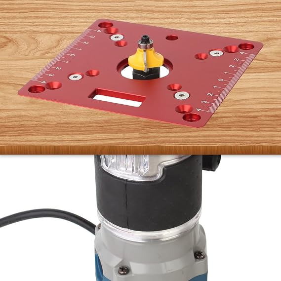 Aluminum Router Table Insert Plate, Mini Square Woodworking Bench Router Flip Plate, Multifunctional Trimming Carving Table, 055 Red