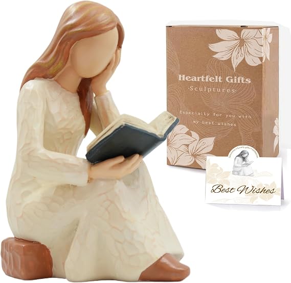 Book Lover Gifts for Women Figurine Resin Reading Statue for Readers, Librarians, Students & Teachers, Bookshelf Home Decor, Book Accessories, Graduation, Christmas & Valentines Day Gift