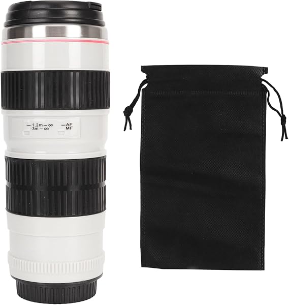 Camera Lens Coffee Mug, 400ml Stainless Steel Camera Lens Cups Travel Coffee Mugs Camera Coffee Cup for Men Women, Novelty Gifts, For Photographer, Christmas Gift (White)