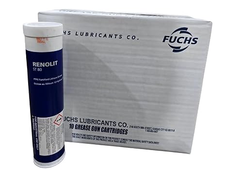 Fuchs Renolit ST80 High Performance Grease (10 Pack) | White Lithium w/PTFE | NLGI 2.5 | 14oz Cartridges | Heavy Duty for Bearings, Hitch Pins, Sliding Surfaces | 601921810