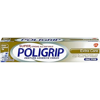SUPER POLIGRIP Denture Adhesive Cream Extra Care 2.20 oz (Packs of 6)