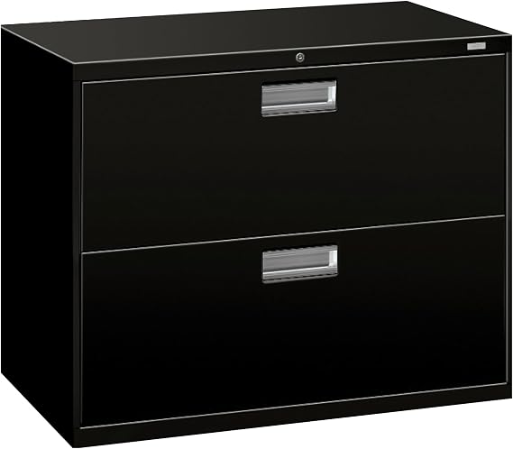 HON 2 Drawer Lateral File Cabinet with Lock, Metal Filing Cabinets for Offices, Hanging Files, and Under Desk, 18" Deep, Black