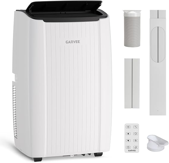 Garvee 12000 BTU Portable Air Conditioner, Portable AC Unit with Dehumidifier, Fan and Remote Control, Energy Efficient Indoor AC Conditioner for Rooms Up to 550 Sq. ft., White