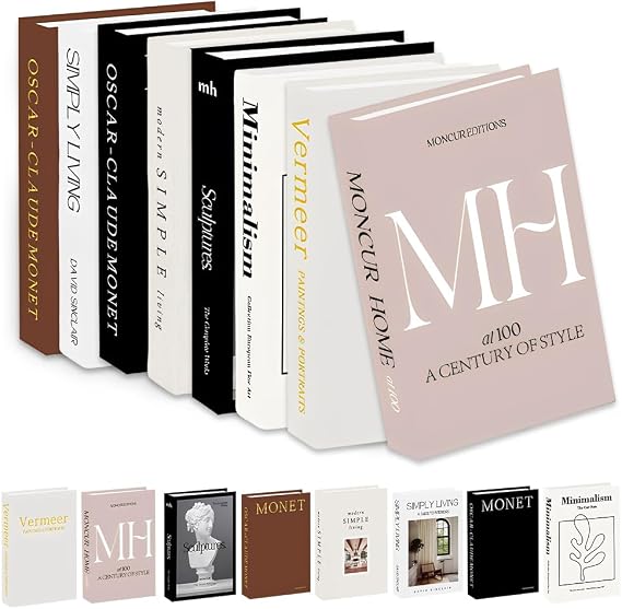8 PCS Decorative Books, Stacked Fake Books, Fashion Storage Books for Home Decor, Hardcover Display Books Easy to Assemble Create a Sophisticated Atmosphere for Coffee Table Bookshelf Living Room
