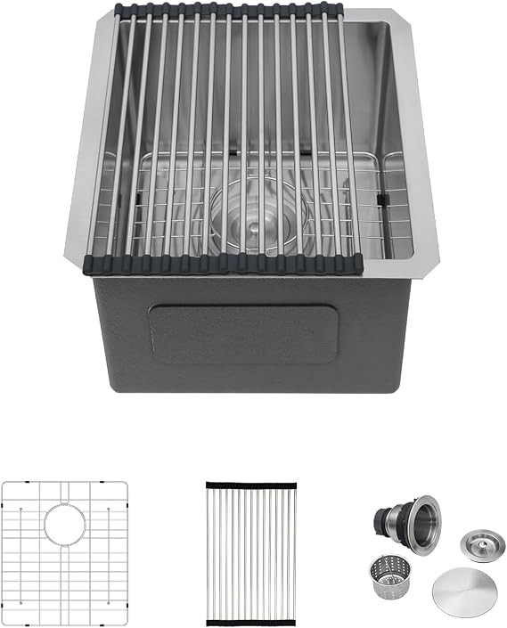 15 Bar Sink Undermount - Donsdey 15"x17" Undermount Bar Sink 16 Gauge Stainless Steel Bar Prep RV Camper Sink Under Counter Single Bowl Basin