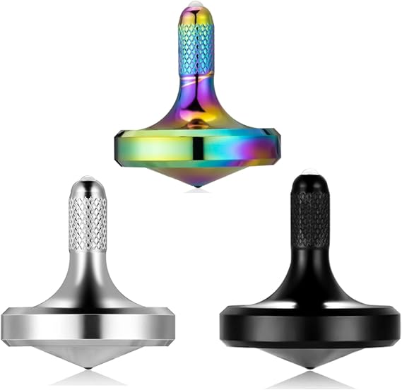 Metal Stainless Steel Spinning Top, Well Made EDC Decompression Toy, Perfectly Balanced, Spin Smooth, Long Rotation Time, Helps Relieve Stress and Anxiety (3PCS Black+Silver+Iridescent/S)