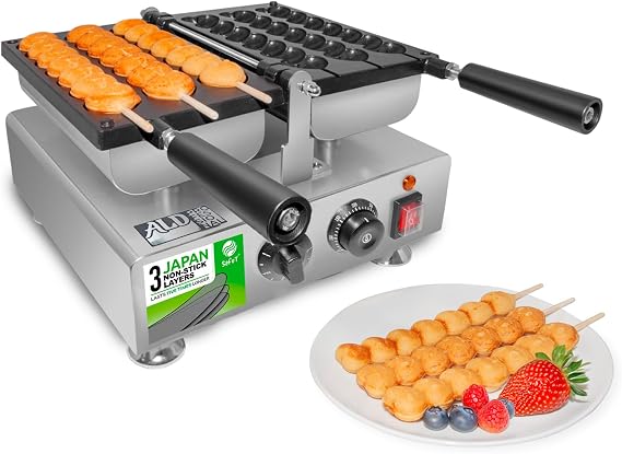 ALDKitchen Waffle Stick Maker | Stick Waffle Iron | Nonstick Coating | 110V (3 Heart-Shaped)