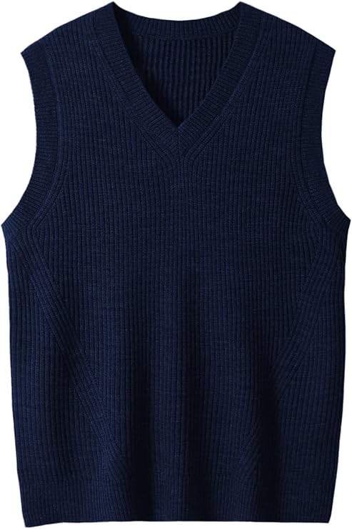 ZHILI Men's Merino Wool Blend V-Neck Sleeveless Pullover Sweater Vest