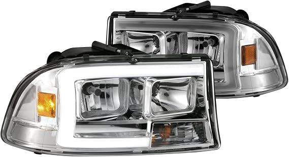 ANZO 97-04 Dodge Dakota/Durango Crystal Headlight Set w/Light Bar Chrome Housing