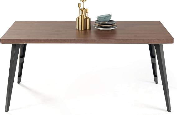 FurnitureR Dining Table, Farmhouse Functional Table Rectangular for 4-6 Person with Sturdy Thick Table Top and Metal Steel Legs, 62.9(L) x 35.4(W) x 28.3(H) Inch, Brown