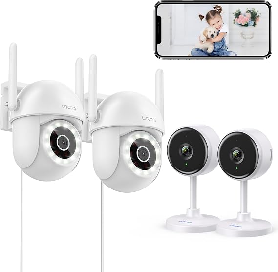 litokam Bundle of 2 Pack Outdoor Camera & 2 Pack Indoor Security Camera