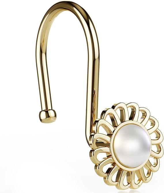 24 Pack Gold Shower Curtain Hooks, Decorative Shower Curtain Rings for Bathroom Shower Curtain Rods and Liner, Metal Shower Hooks, Shower Rings for Curtain