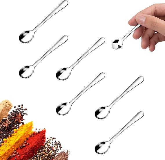 Small Spoons for Spice Jars 6 Pcs Mini Spoons Set, 2.9 Inch SUS 304 Stainless Steel Tiny Spoon for Spices, Salt, Pepper, Condiment, Sugar, Honey