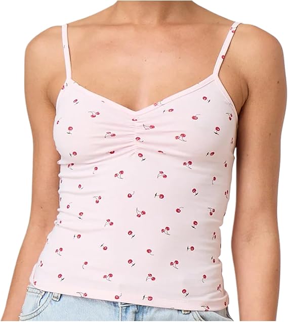 Women Y2k Print Crop Tops Teen Girl Scoop Neck Slim Fit Tees Summer Cute Camisoles Going Out Streetwear