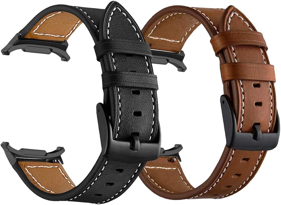 Galaxy Watch Ultra Bands 47/45/46mm, Leather 22mm Watch Strap with Metal Buckle Compatible for Samsung Galaxy Ultra 7 Bands 47,Watch 3 45mm/46mm,Gear S3 Bands Brown+Black(2 Pack)