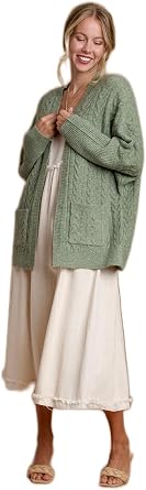 Umgee Open Front Cardigan with Side Pockets (US, Alpha, Small, Regular, Regular, OLIVE)