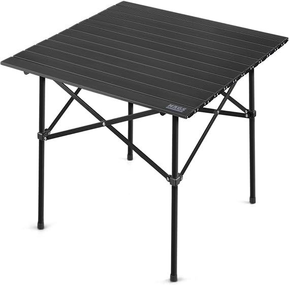 Haegs Reinforced Aluminum Folding Camping Table, Foldable Outdoor Table, Picnic Table, Hinged System, Durable Sturdy Body Camping Table, Portable Lightweight, 3-4 Persons, 70x70x60cm Black