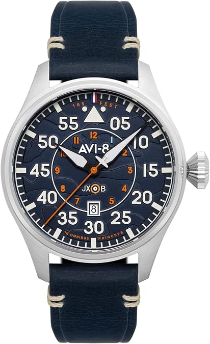 AVI-8 Hawker Hurricane Men's Pilot Watch Japan Automatic Movement, 3 Hands & Date, 46mm Stainless Steel Case, Leather Strap, AV-4097 - Clowes
