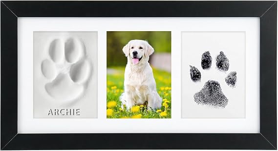 Seencool Paw Print Frame Kit, Dog Paw Print Kit with Clay & No Mess Ink Pad, with Customization Tool, Wooden Pet Memorial Frame,DIY Dog Lover Gifts