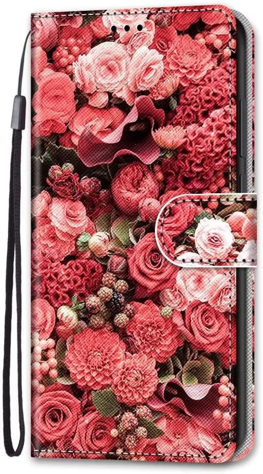 For iPhone 15 Case Flip Shockproof Leather Folio Book Wallet Case with Card Holder Stand Silicone Bumper Protector Cover Phone Case for iPhone 15,Pink Rose