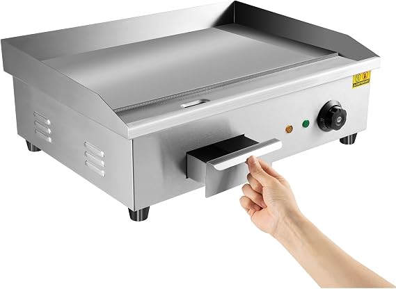 22" Commercial Electric Griddle, 110V 3000W Flat Top Countertop Griddle, Non-Stick Stainless Steel Teppanyaki Grill, 122-572F Adjustable Temp Control for Restaurant Kitchen