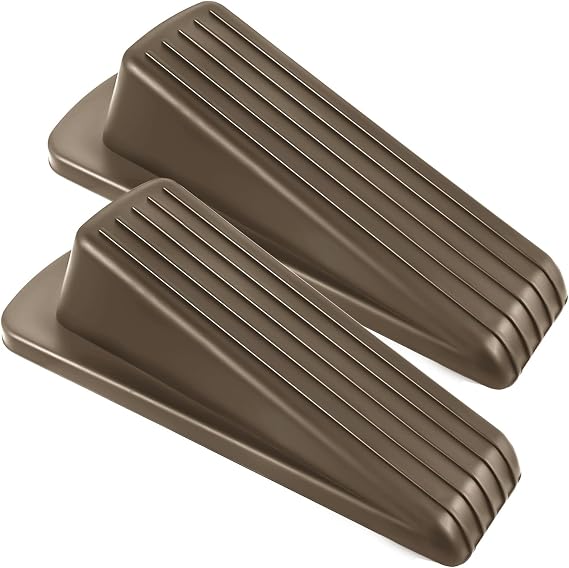JZWBLILY Door Stoppers for Bottom of Door on Floor, Premium Rubber Door Stopper Wedge, Floor Sturdy Stackable Door Stops for Carpet Heavy Duty Door (Brown, 2 Pack)