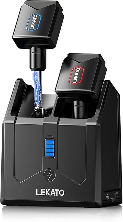 LEKATO 5.8GHz Wireless Guitar System with Charging Box, Audio Transmitter Receiver for Electric Guitar Bass,15H Battery life, 4 Channels for Live Stage,Practice