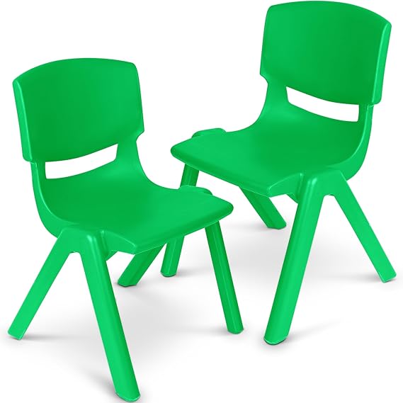 Kids Plastic Chair Set of 2- Preschool Chairs for Toddlers Kids 23" H - Stackable Kids Chairs with Perfect Design for School Playroom Daycare Home - Green