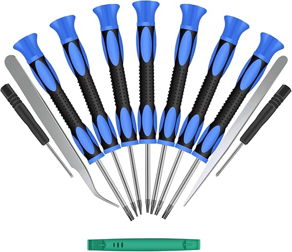 Kingsdun 12 in 1 Torx Screwdriver Sets with T3 T4 T5 T6 T7 T8 T10 Star Screwdrivers, Stainless Steel Tweezers & Philip Slotted Magnetic Screwdrivers for Phone/Mac/Computer Repairing (Blue)