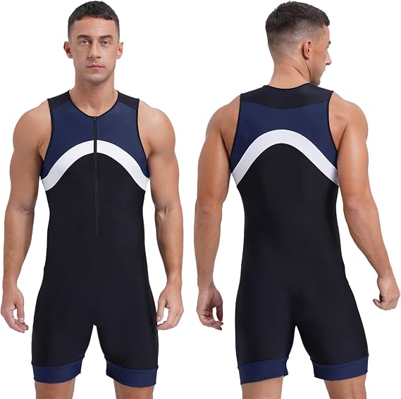 Loyan Men's Slim Fit Wrestling Singlets Gymnastic Leotard Zipper Front Bodysuit Dance Biketard Unitard