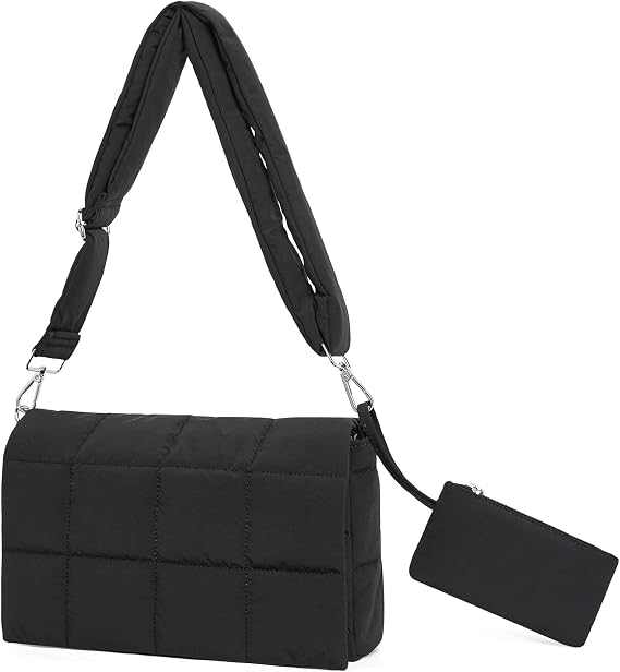 CLUCI Puffer Shoulder Bag Puffy Crossbody Purse for Women Middle Tote Bag Lightweight Cotton Padded Hobo Handbag