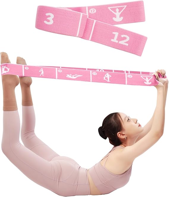 12 Loop Resistance Stretch Band, Numbered Flexibility Strap for Exercise, Physical Therapy, Yoga, Pilates, Dance, Gymnastics and Rehab Training, Adjustable Stretching for Splits, Ballet,Home Workouts