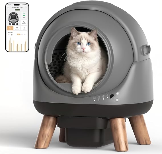 Self Cleaning Litter Box Automatic for Multiple Cats, Odor Control | No False Specs, 55L Litter Box Fit Cat 2.5-18lb, 6 Safety Sensors, Easy Clean, App Control, Child Lock, 2 Rolls of Trash Bag