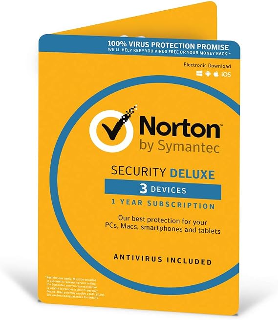 Norton Security Deluxe 2019 | 3 Devices | 1 Year | Antivirus Included | PC/Mac/iOS/Android | Activation Code by Post