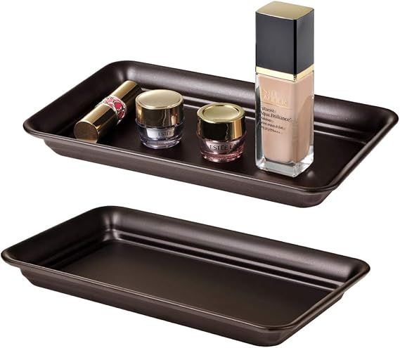 SheeChung Metal Vanity Tray, Bathroom Counter Storage Tray, Bronze 2 Pack
