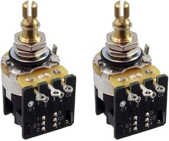 CTS 500k Push Pull Potentiometer for Guitar - Push Pull Pot, Short Split Shaft, Audio Taper, DPDT, Coil Split, 10% Tolerance (2x)