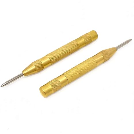 Automatic Center Punch - 5 inch - Pack of 2 | Brass Spring Loaded Center Hole Punch with Adjustable Tension, Hand Tool for Metal or Wood