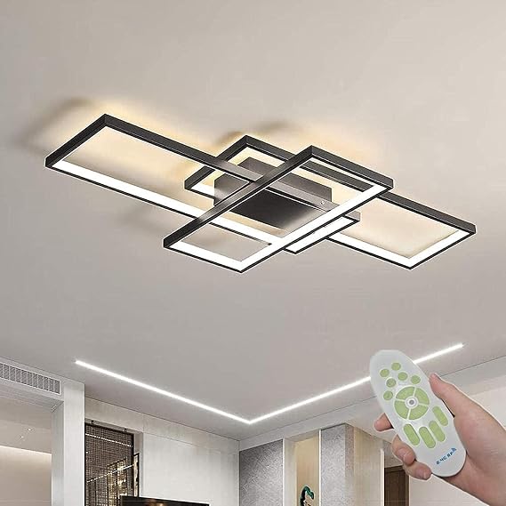 35.4 Inch LED Ceiling Light Fixture, 50W Modern Dimmable Ceiling Light, Square Aluminum lamp Body Ceiling Lamp for Dining Room Kitchen Bedroom, 2700-6500K Chandelier (Black, 35.4 Inch)
