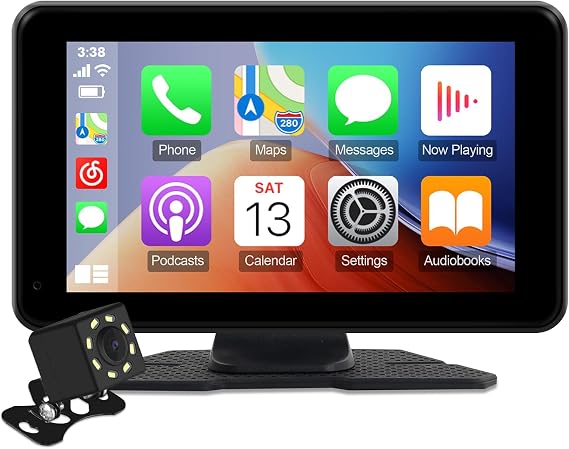 7" HD Portable Wireless Carplay for Car Stereo Touch Screen with Apple Carplay & Android Auto Car Tablet with Backup Camera/Mirror Link/Voice Control/Bluetooth/GPS for All Vehicles