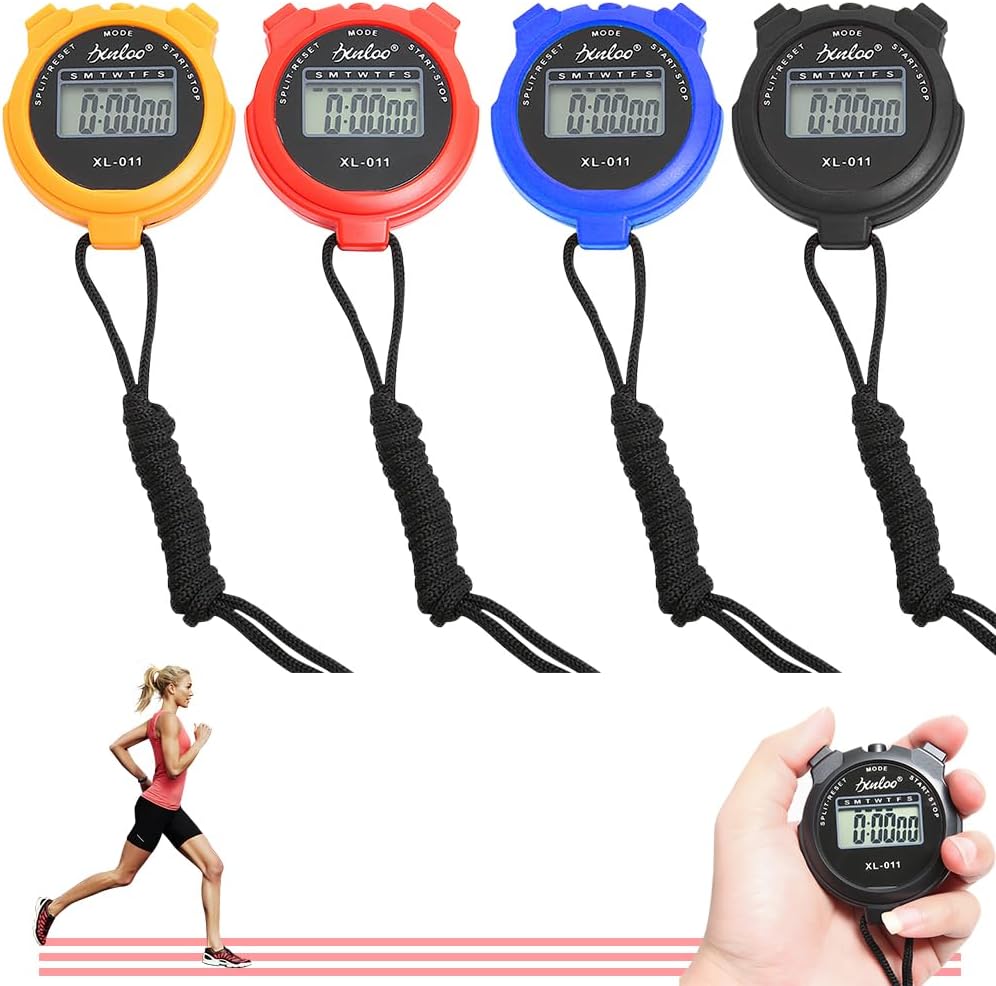 MineUp 4PCs Digital Sports Stopwatch with Large Display - Multi-Function Timer, Date, Time & Alarm - Shockproof, Waterproof for Training
