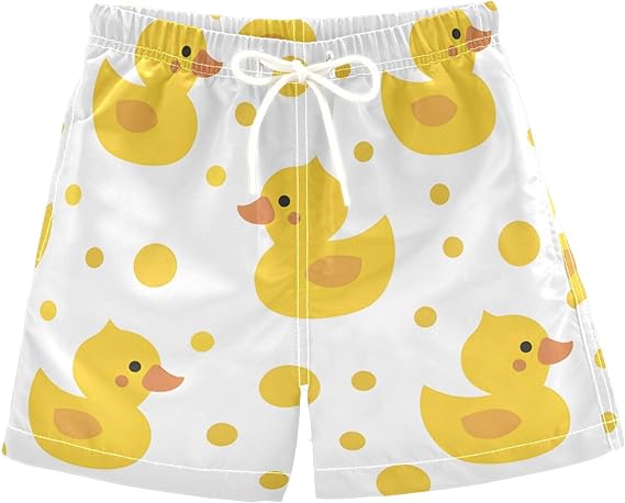 OREZI Cute Yellow Ducks with Polka Dots Boys' Swim Trunks Shorts for Kids