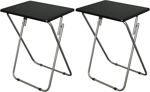 eHemco Folding TV Tray Tables for Eating, Portable Dinner Table for Small Space, Couch, Living Room, 19" X 15" X 26" Inches, Black, Set of 2